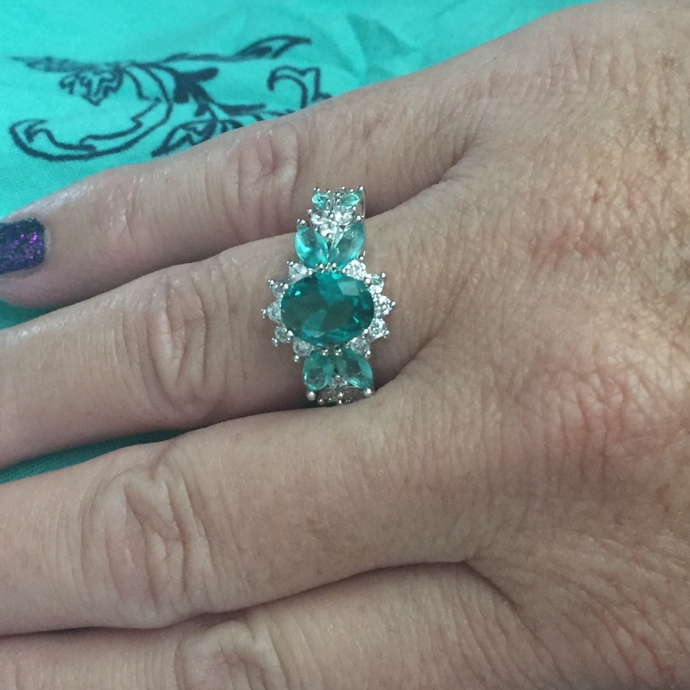 Green AAA CZ  Ring - White Gold filled